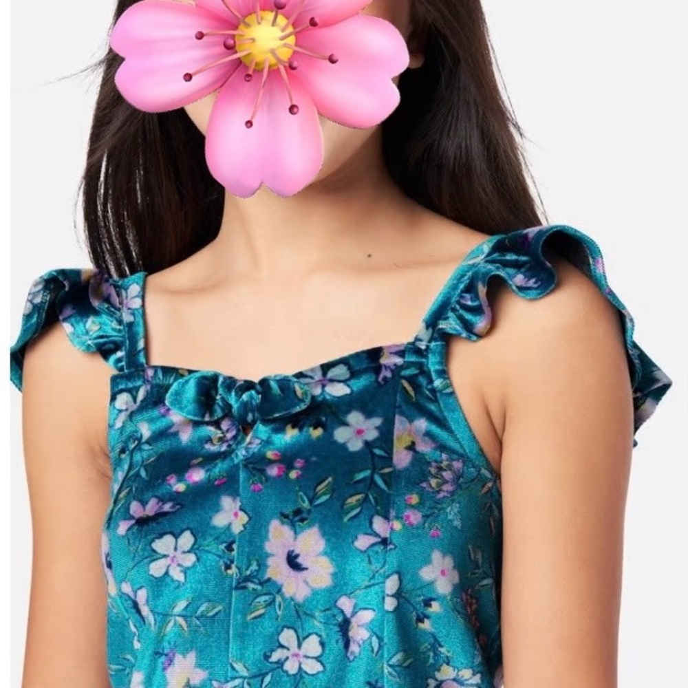 Justice Floral Blue Velvet Jumpsuit - Picture 3 of 12